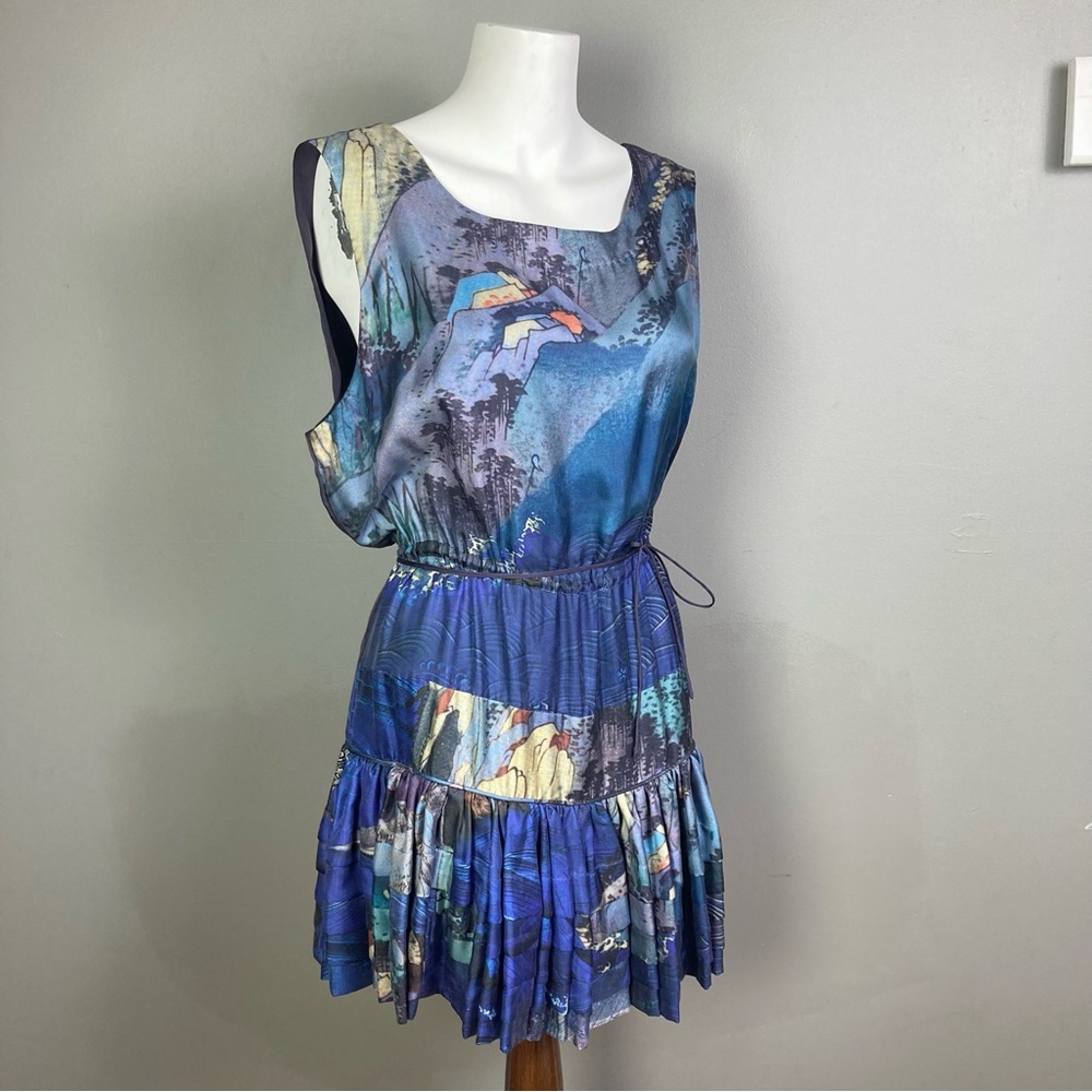 ROCHAS Dress size 4 /40 Blouson tiered Paris fashion French liquid abstract art